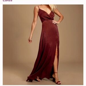 Lulu's Constantine Burgundy Satin Maxi Dress Sz Small